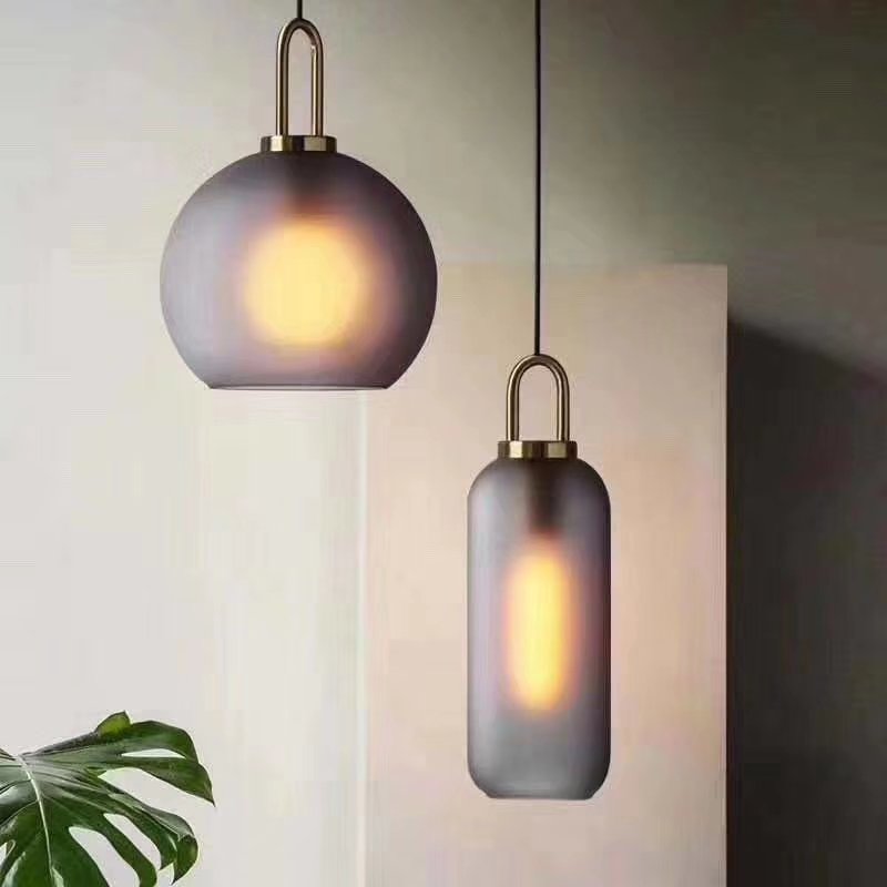 Gold Metal and Frosted Smoke Glass Pendant (D150mm)