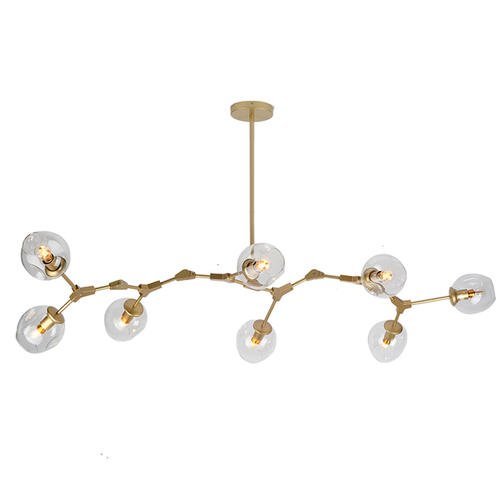 8-Light Black Metal Pendant Lamp with Amber Glass
