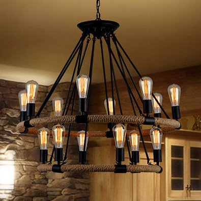 D800mm Black Metal and Rope Pendant Lamp (8+6 x E27)