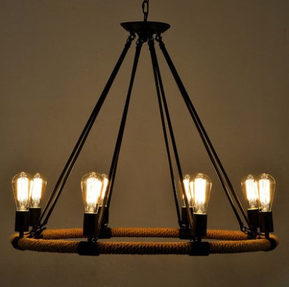 D800mm Black Metal and Rope Pendant Lamp (8 x E27)