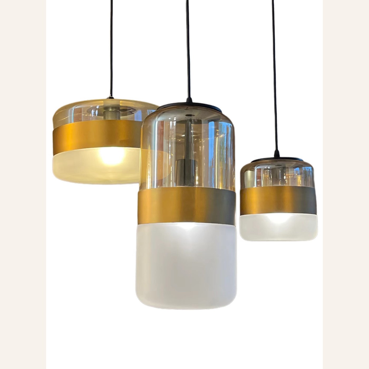 Gold Glass Cylinder Pendant Light Set